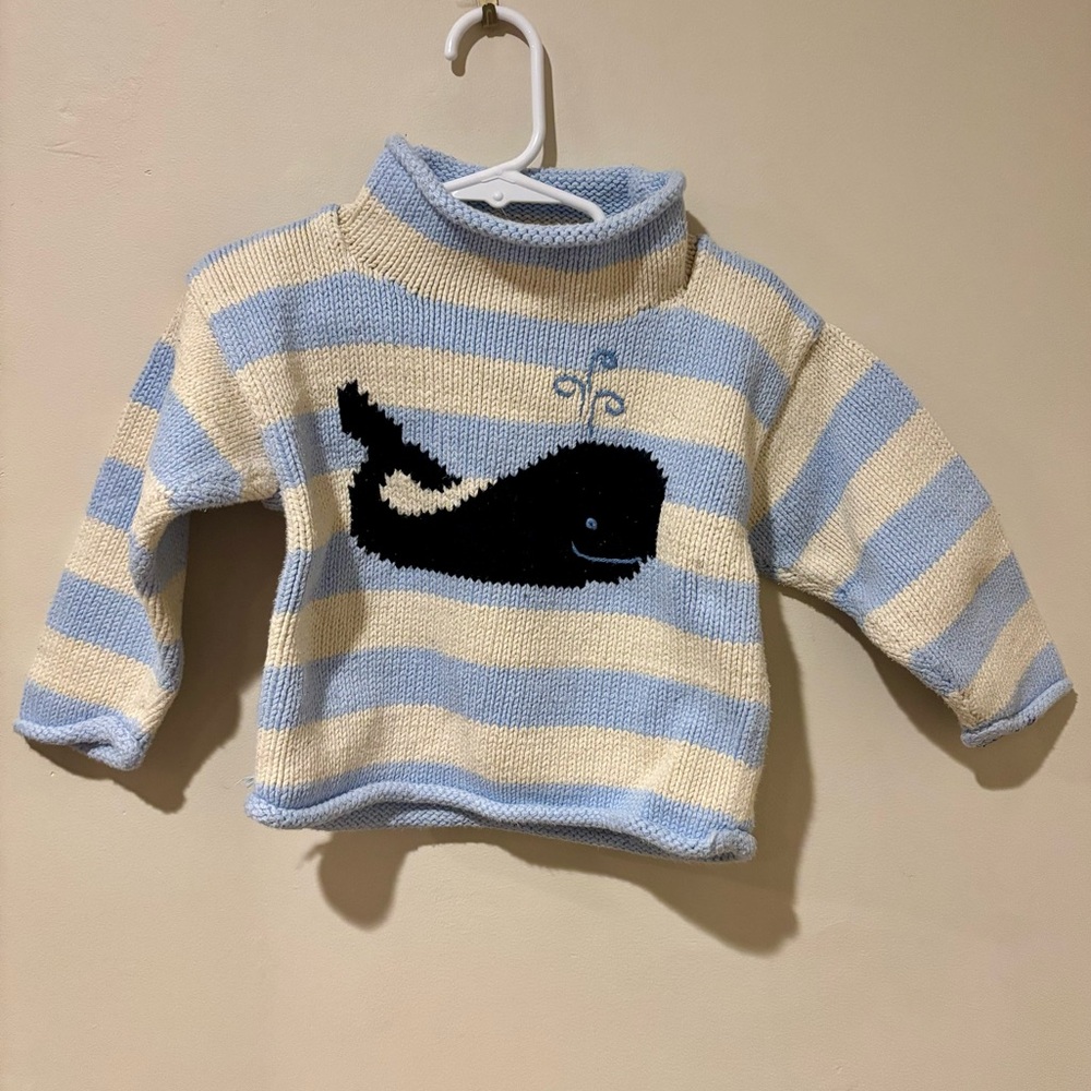 Striped Kids Cotton Roll-Neck Sweater with Whale